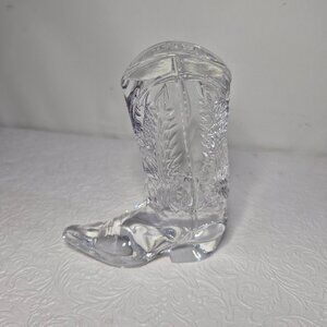 Vintage Signed Ralph Lauren Clear Lead Crystal Cowboy Boot Paperweight 5"